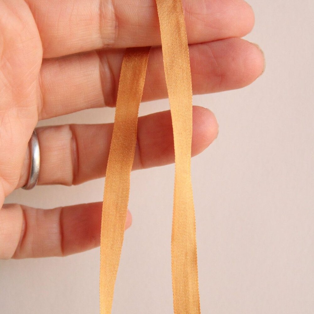Silk Ribbon Trim in Gold, 7mm Wide,  1/4", 5 yard - Picture 4 of 10